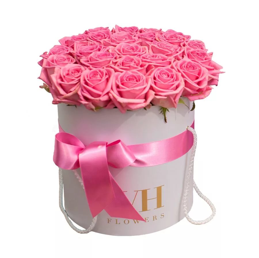 15 роз в шляпной коробке розовые