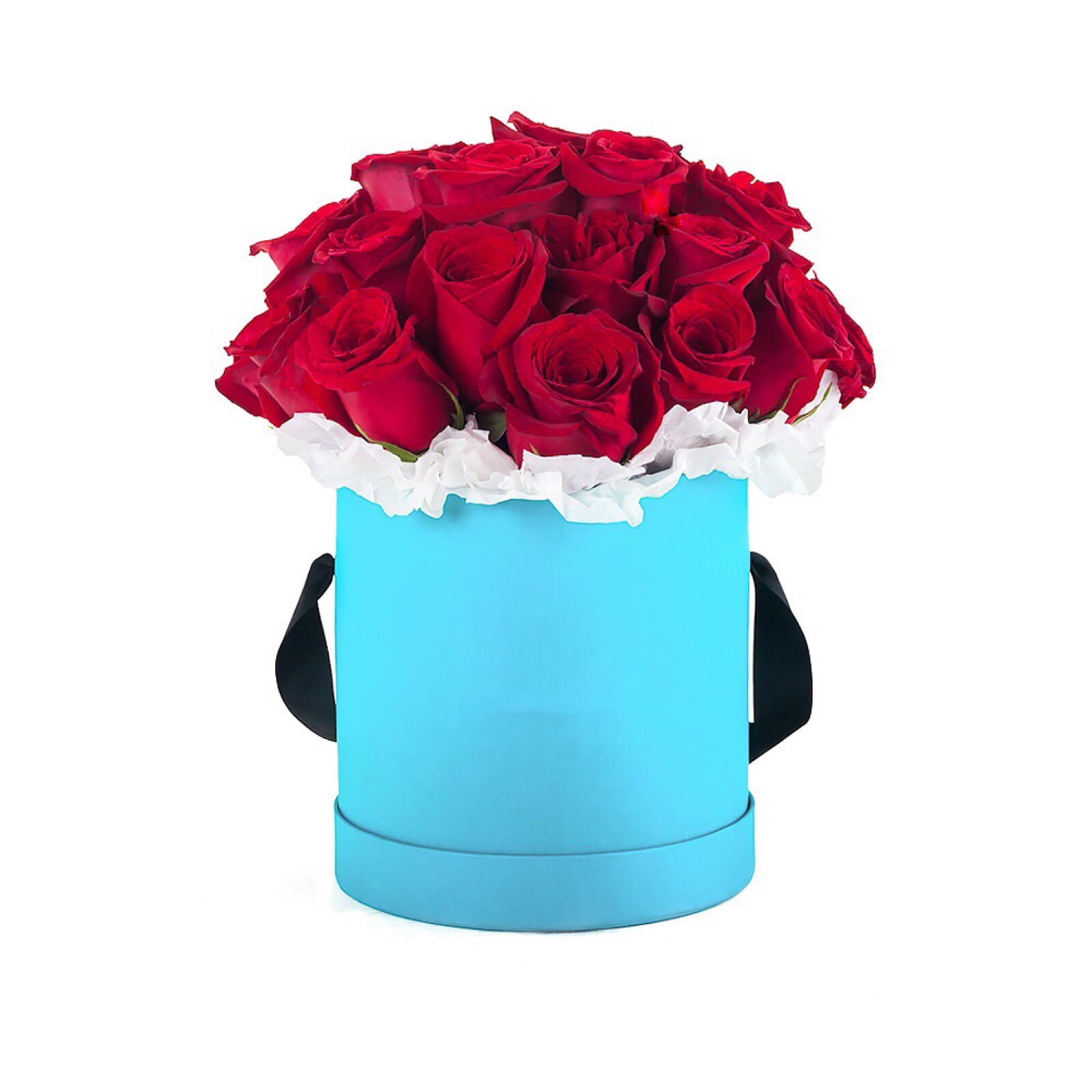 15 роз в шляпной коробке красные